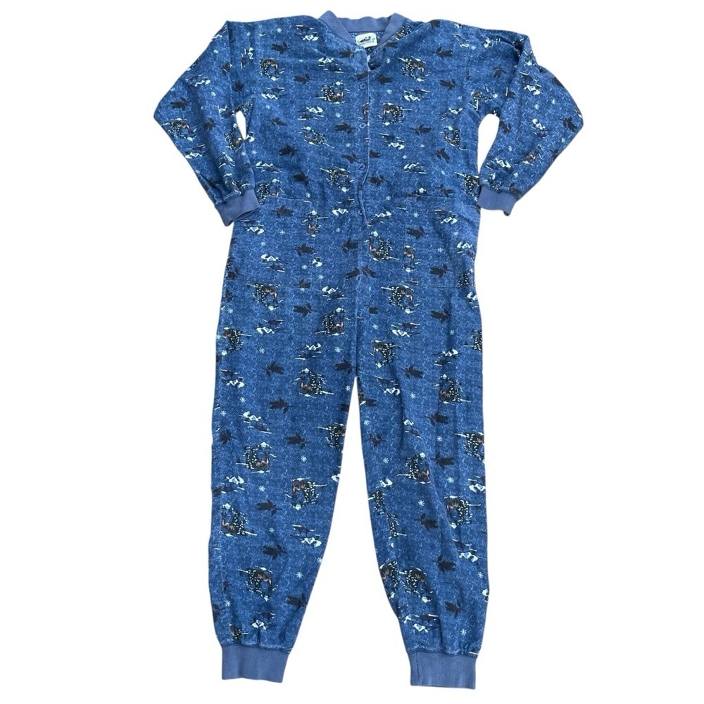 Vtg Flannel Northern Reflections One Piece Pajamas Adult Large Open Backside